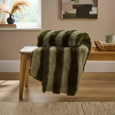 Dunelm Two-Tone Striped Faux Fur Throw Blanket 130cm x 180cm