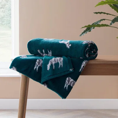 Dunelm Zebra Print Green Throw Green