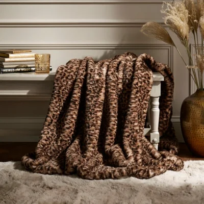 Dunelm Leopard Faux Fur Throw Leopard (Brown)
