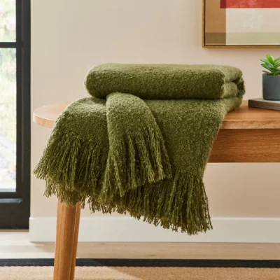 Dunelm Boucle Throw 130cm X 170cm Olive