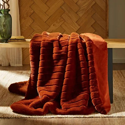 Dunelm Carved Fur 130 x 180cm Throw Orange