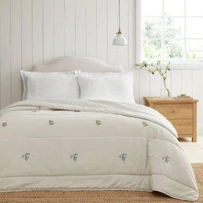 Dunelm Floral Embroidered Bedspread