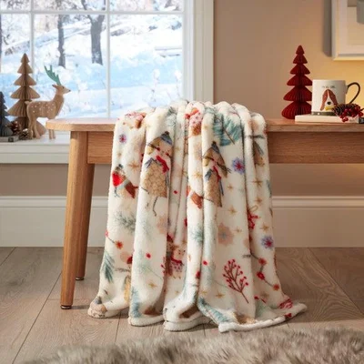 Dunelm Crafted Printed Fleece Throw Blanket