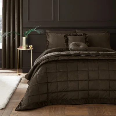 Dunelm Catherine Lansfield Kingsley Matt Velvet Quilted Bedspread