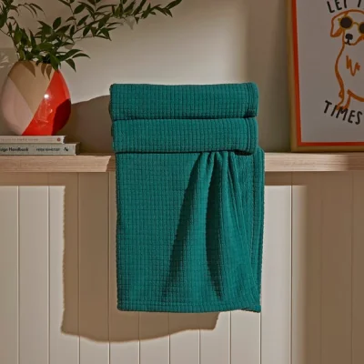 Dunelm Mini Grid Fleece Throw 130cm X 180cm Emerald