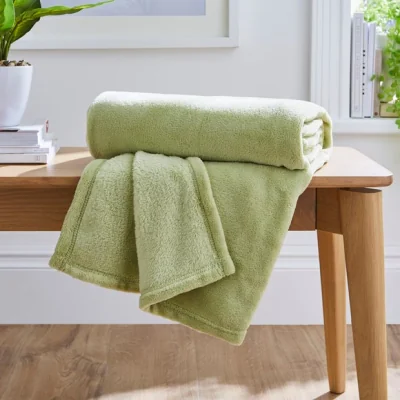 Dunelm Soft Fleece 130cm x 170cm Throw Light Moss