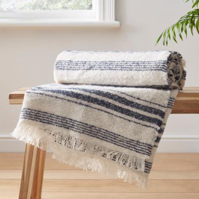 Dunelm Stripe Boucle Navy Throw Navy