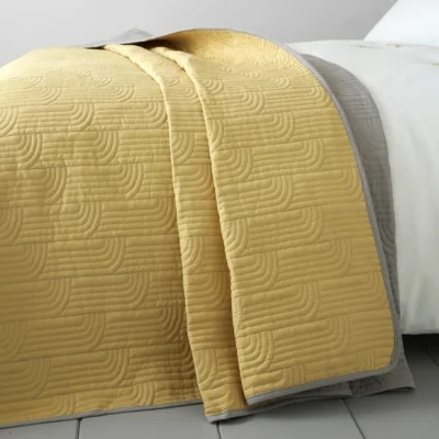 Dunelm Catherine Lansfield Embroidered Blossom Ochre Bedspread Ochre (Yellow)
