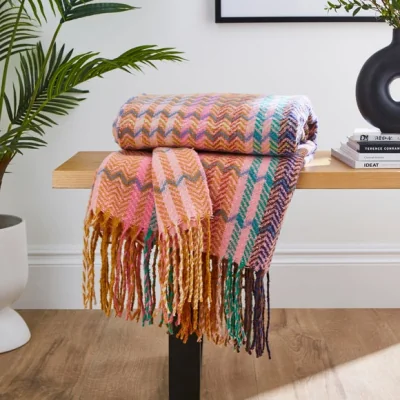 Dunelm Zig Zag Throw MultiColoured