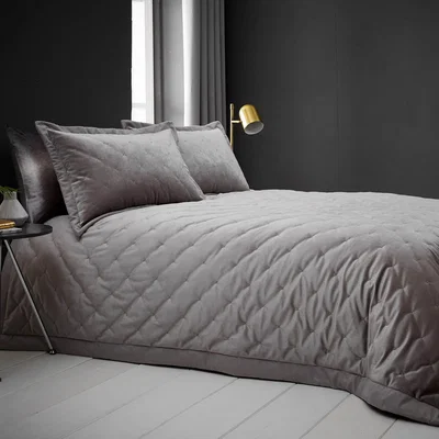 Dunelm Valentina Velvet Silver Bedspread Silver