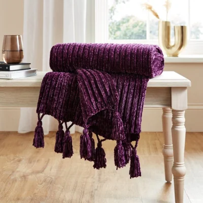 Dunelm Chunky Chenille Throw 130x180cm Damson (Purple)