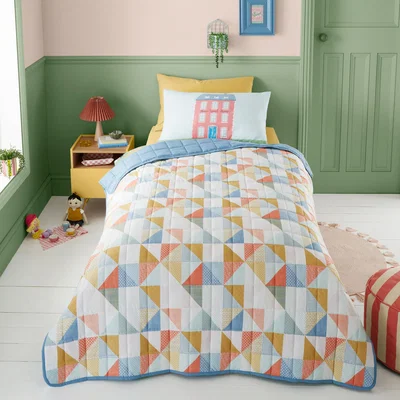 Dunelm Patchwork Folk Bedspread Single MultiColoured