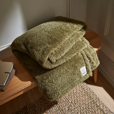 Dunelm Teddy Bear Throw Teddy Olive