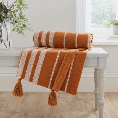Dunelm Stripe Woven Tassel Throw 130cm x 180cm Caramel