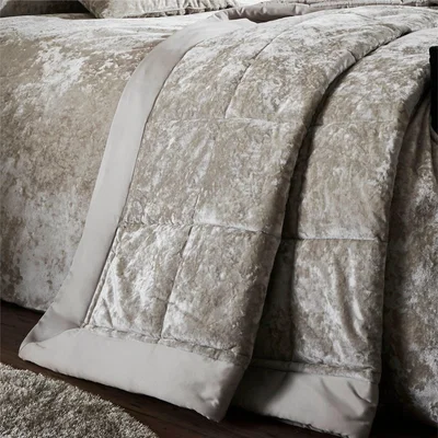 Dunelm Catherine Lansfield Natural Crushed Velvet Bedspread Brown