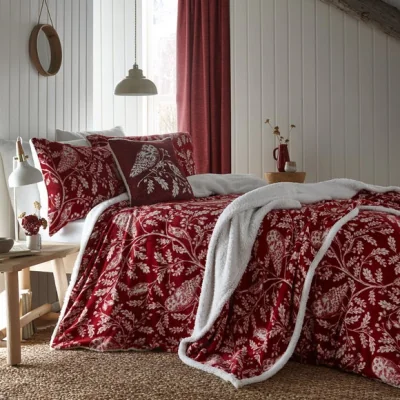 Dunelm Lodge Woodland Owls Bedspread 150cm x 200cm Red