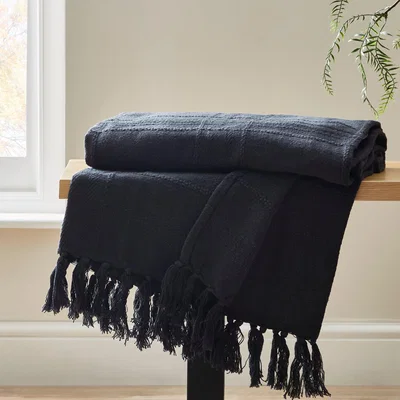 Dunelm Black Cotton Flex Check Throw Black