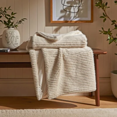 Dunelm Chevron Fur Throw 130cm X 180cm White