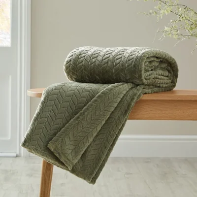 Dunelm Amelia Recycled Throw, 200cm x 200cm Olive