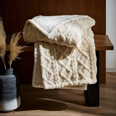 Dunelm Cable Sherpa 130x180cm Throw White