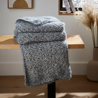 Dunelm Knitted Boucle Throw 130cm x 180cm Pacific Blue