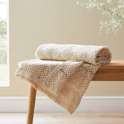 Dunelm Crochet Cream Throw Cream