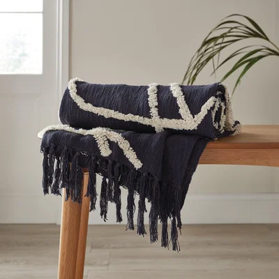 Dunelm Elements Paco Tufted 130cm x 180cm Throw Navy Blue/White
