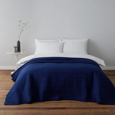 Dunelm Channel Stitch Blue Bedspread Blue