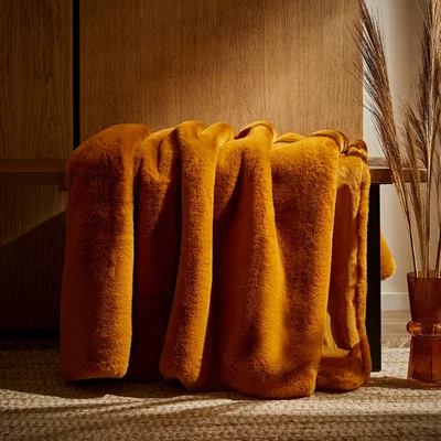 Dunelm Silky Soft Faux Fur 130x180cm Throw Gold