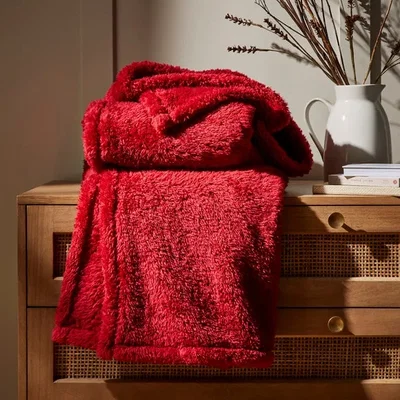 Dunelm Dunelm Red Teddy Bear Throw 130cm x 170cm Teddy Red