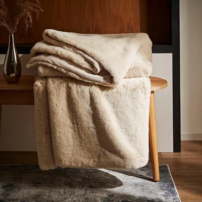 Dunelm Silk Soft Faux Fur 200x200cm Throw White Sand