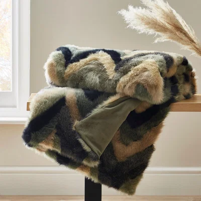 Dunelm Eska Faux Fur Throw Blue/Green/Brown