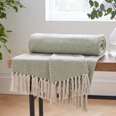 Dunelm Jenson Herringbone Throw 130cm x 180cm Fern (Green)