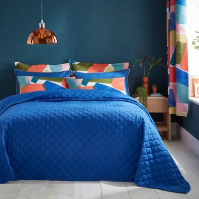 Dunelm Parker Quilted Bedspread Classic Blue