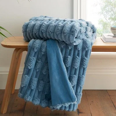 Dunelm Bianca So Soft Carved Faux Fur Throw Blanket 150cm x 200cm