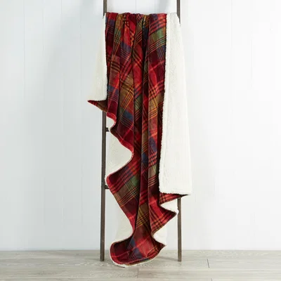 Dunelm Check Sherpa 130cm x 180cm Throw Plum