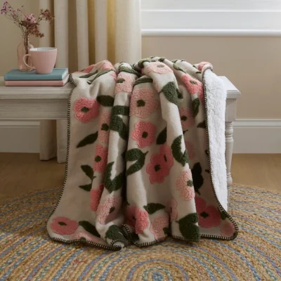 Dunelm Floral Jacquard Throw MultiColoured