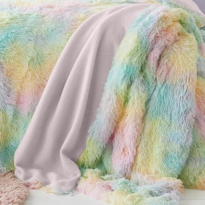 Dunelm Catherine Lansfield Rainbow Cuddly Throw 130cm x 170cm Pink
