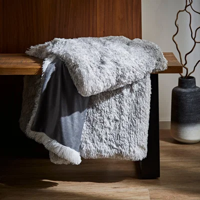 Dunelm Heather Tipped Faux Fur Grey Throw Grey