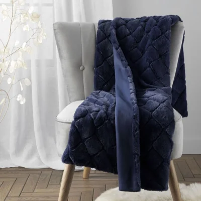 Dunelm Catherine Lansfield Cosy Diamond 130cm x 170cm Throw Navy