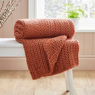 Dunelm Chunky Knit Recycled Throw 130cm x 170cm Clay