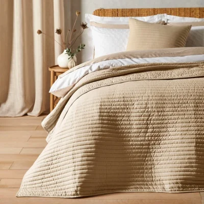 Dunelm Bianca Quilted Lines Bedspread Natural