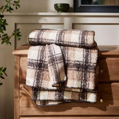 Dunelm Curly Sherpa Check Throw Blanket 130cm x 170cm