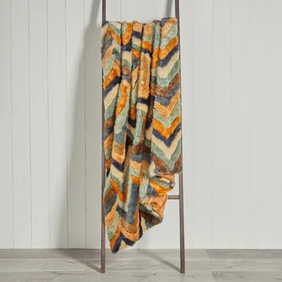 Dunelm Eska Faux Fur Throw Green, Brown and Yellow
