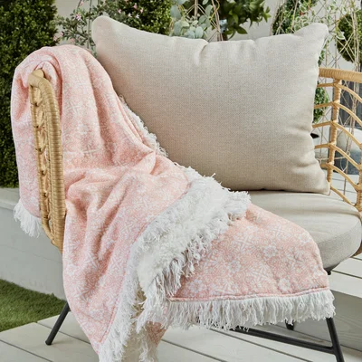Dunelm Pretty Boho Round Pink Sherpa Throw Pink