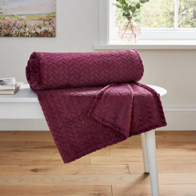 Dunelm Amelia Recycled Throw, 200cm x 200cm Plum Purple