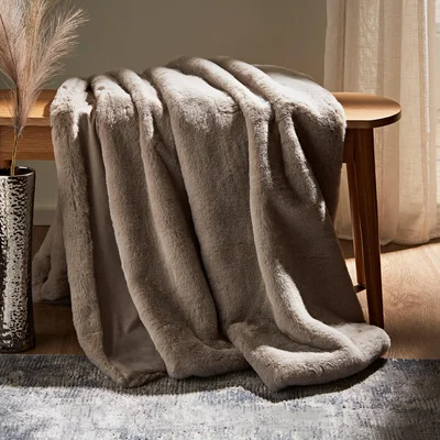 Dunelm Silk Soft Faux Fur 200x200cm Throw Chateau Grey