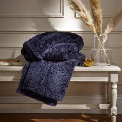 Dunelm Dunelm Navy Blue Teddy Bear Throw 130cm x 170cm Teddy Navy