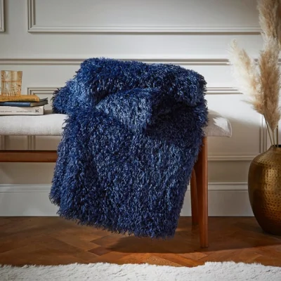 Dunelm Mongolian Faux Fur Throw 130cm x 180cm Navy