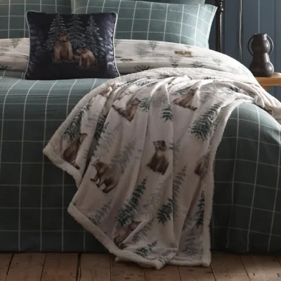 Dunelm Lodge Bear Walks Bedspread 150cm x 200cm Natural